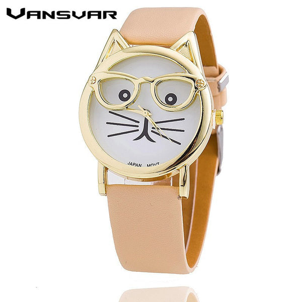 Cat Fashion Leather Strap Wrist Watch